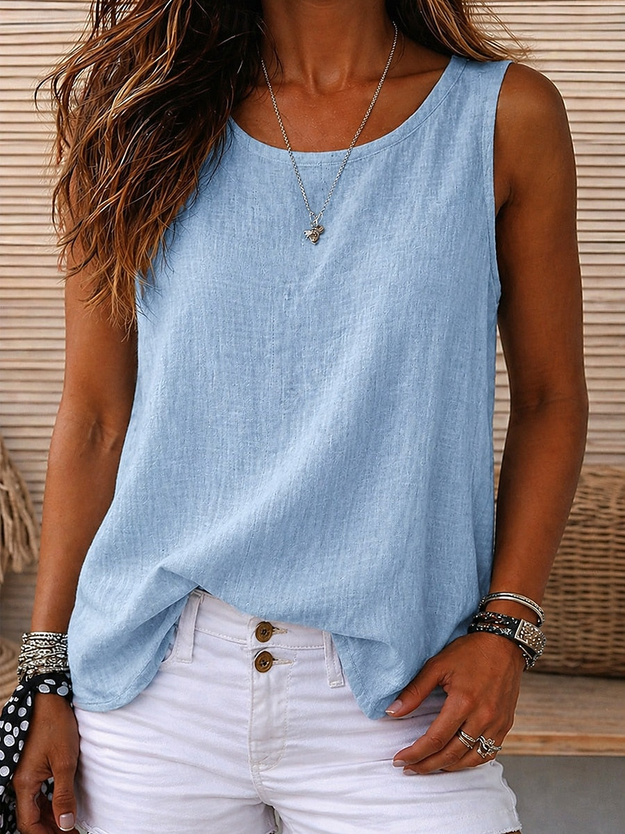 Cozy 100%Cotton Round Neck Sleeveless