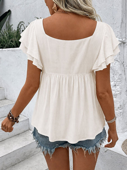 Embroidered Square Cotton Neck Top