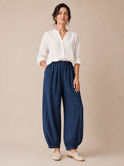 Premium Linen Elastic-Waist Pants