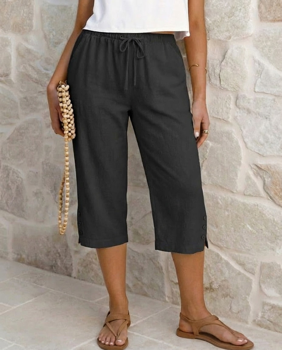 Relexed Cotton Linen Capri Pants