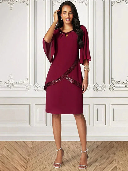 Classic Wine Red Chiffon Dress