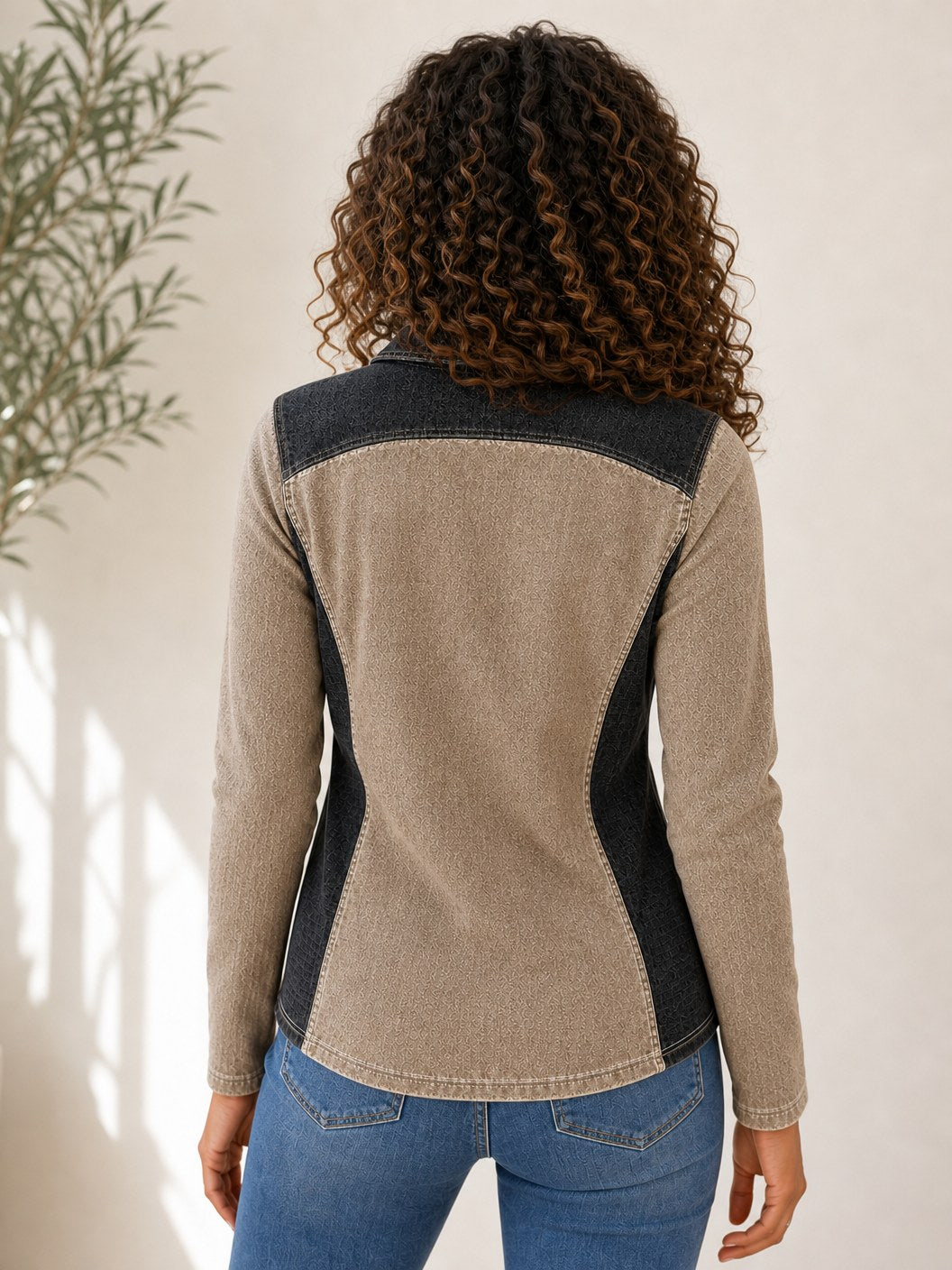 Patchwork Denim Quarter Zip Sweatshirt