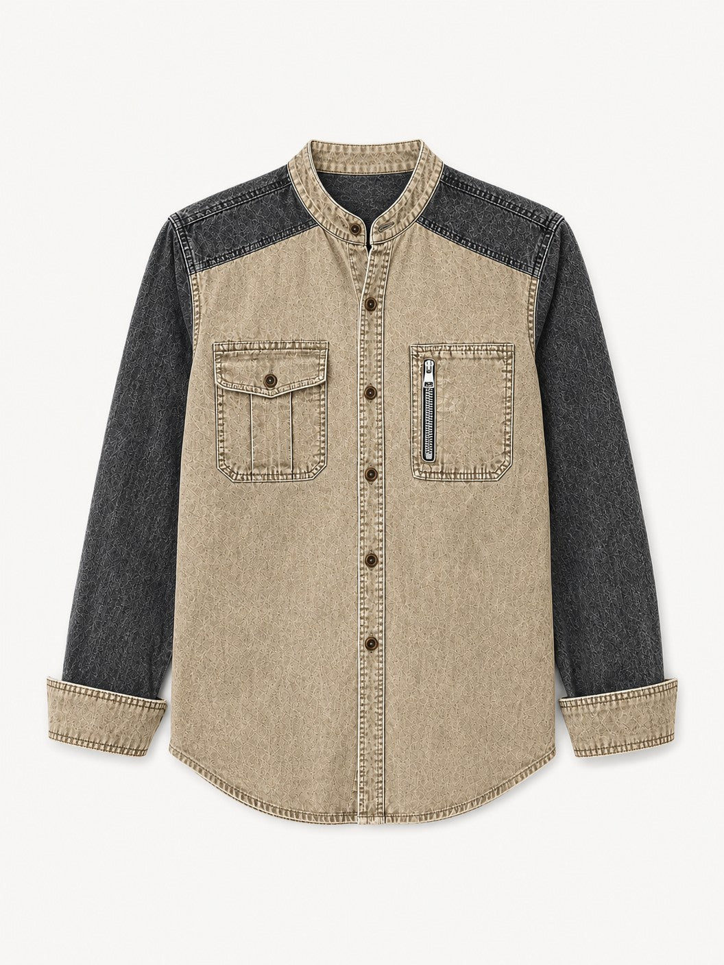 Denim Zipper Henley Shirt