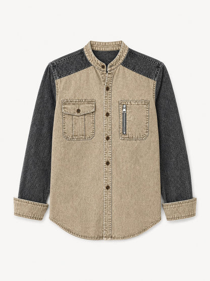 Denim Zipper Henley Shirt
