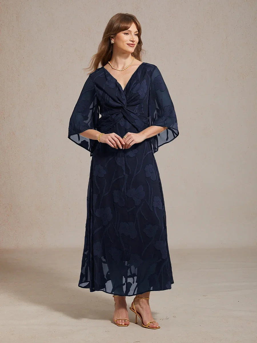 Lace Floral Twisted Ruffle Chiffon Maxi Dress