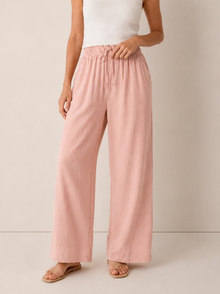 Women's Linen Drawstring Wide-Leg Culottes