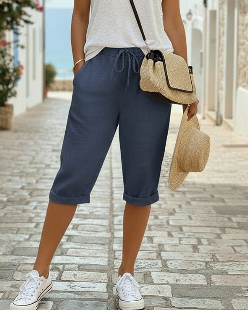 Women's Cotton Linen Capri Pants