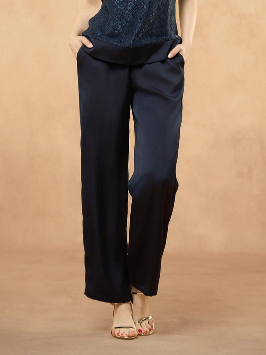 Pantalon uni à jambe large et taille haute