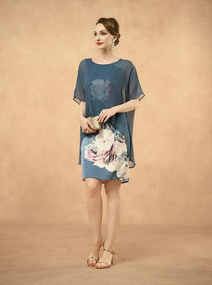 Lässiges Chiffonkleid mit Blumenmuster und kurzen Ärmeln