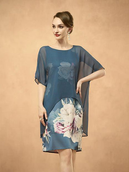 Lässiges Chiffonkleid mit Blumenmuster und kurzen Ärmeln