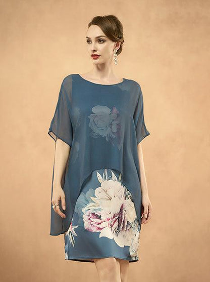Lässiges Chiffonkleid mit Blumenmuster und kurzen Ärmeln