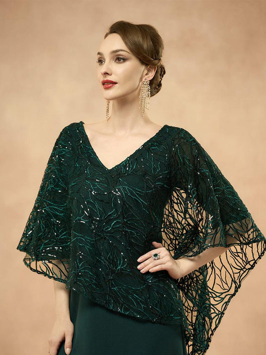 Sequin Elegant V Neck Knee Length Lace Dress