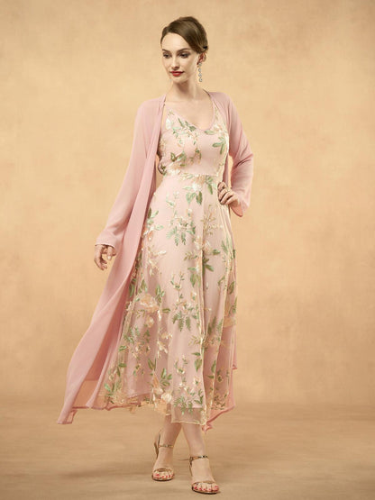 Embroidered Lace Chiffon Dress Set