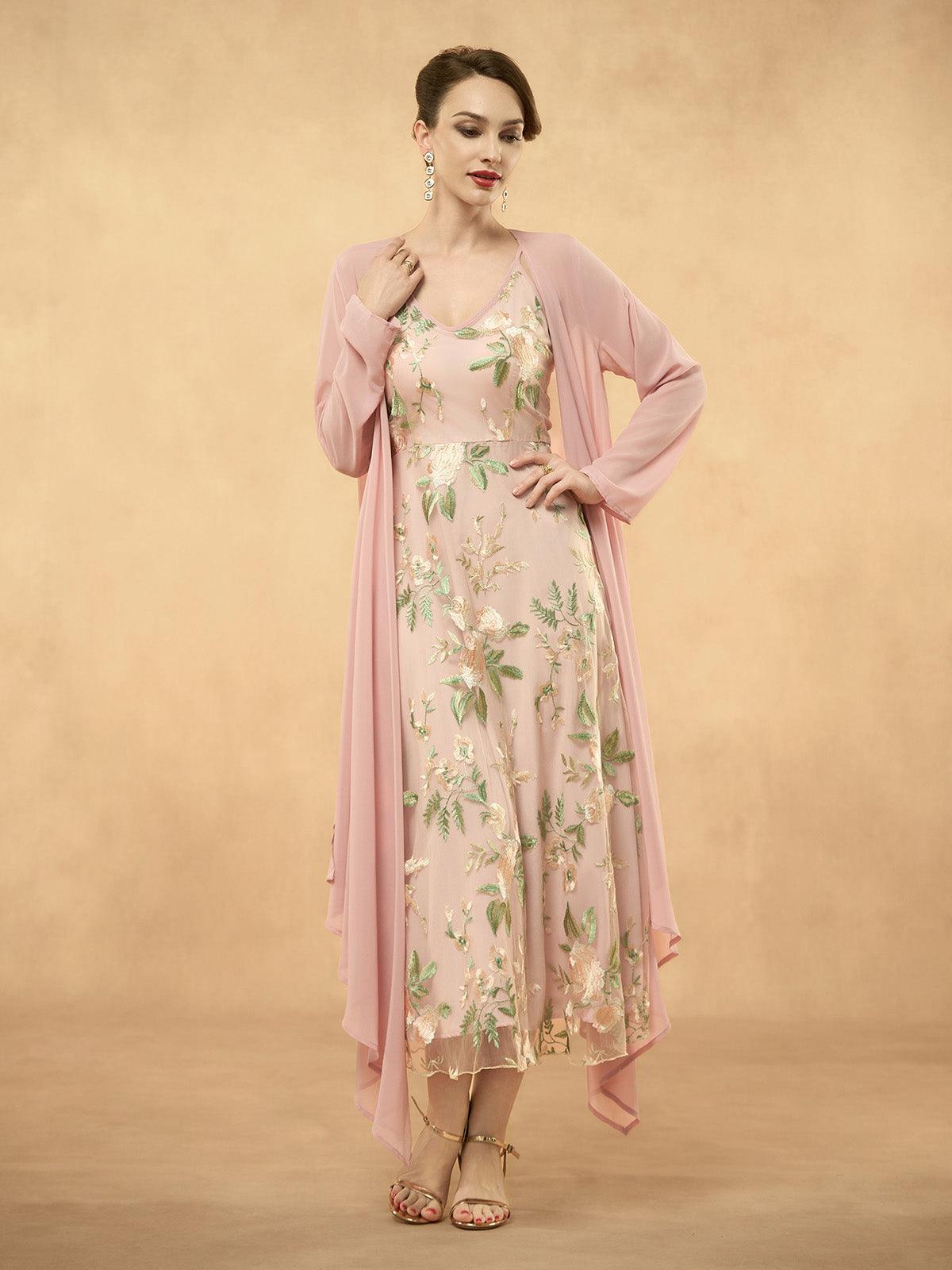 Embroidered Lace Chiffon Dress Set