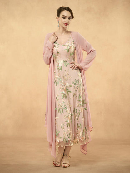Embroidered Lace Chiffon Dress Set