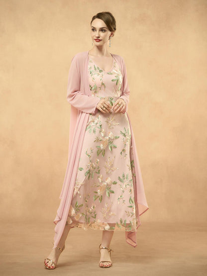Embroidered Lace Chiffon Dress Set