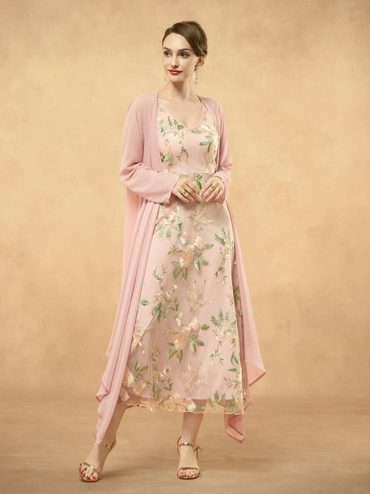 Embroidered Lace Chiffon Dress Set