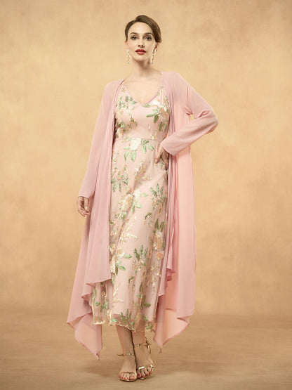 Embroidered Lace Chiffon Dress Set