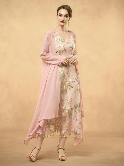 Embroidered Lace Chiffon Dress Set