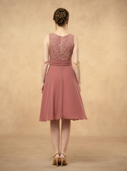 Gray Pink Lace Patchwork Chiffon Midi Dress