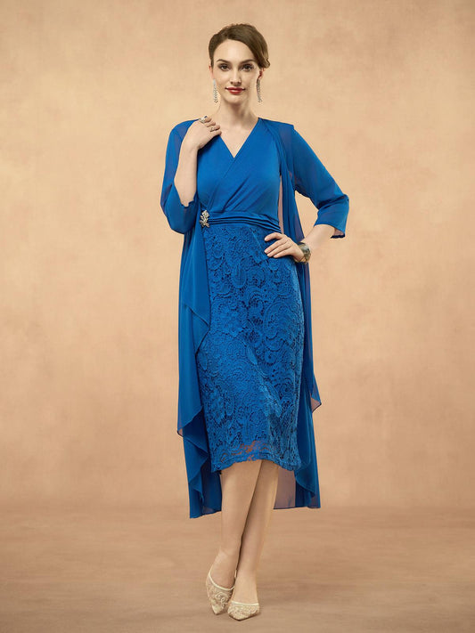 Sheer Overlay Lace Cardigan Dress Set