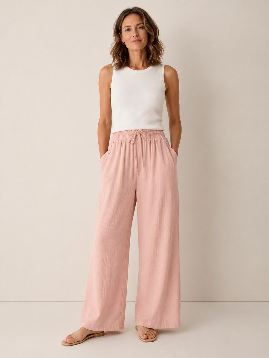 Women's Linen Drawstring Wide-Leg Culottes