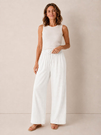 Women's Linen Drawstring Wide-Leg Culottes
