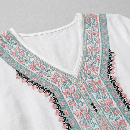 Embroidered Cotton Linen Midi Dress