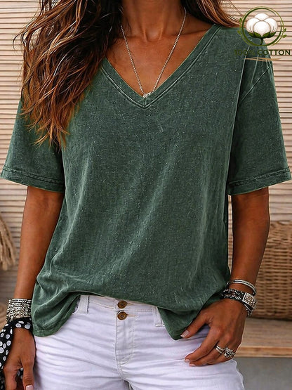 Women's 100% Cotton V Neck Tee