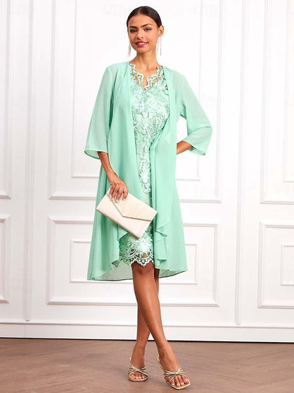 Ensemble de robe en mousseline de soie et dentelle verte