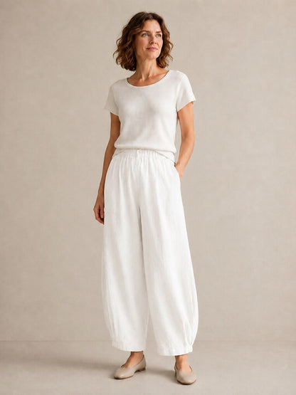 Women's Linen Elastic-Waist Casual Slacks