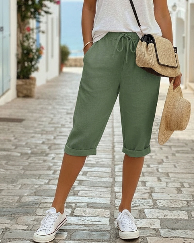Women's Cotton Linen Capri Pants