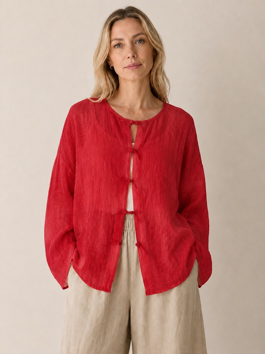 Premium 100% Linen Button-Down Blouse