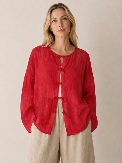 Premium 100% Linen Button-Down Blouse