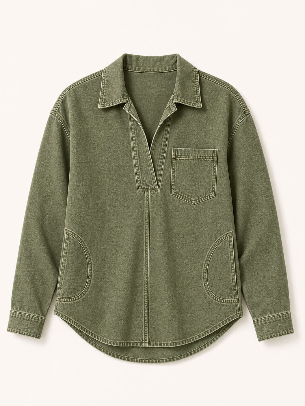 Washed Denim V-Neck Hoodie