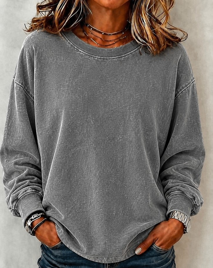 Washed 100% Cotton Crewneck Sweatshirt