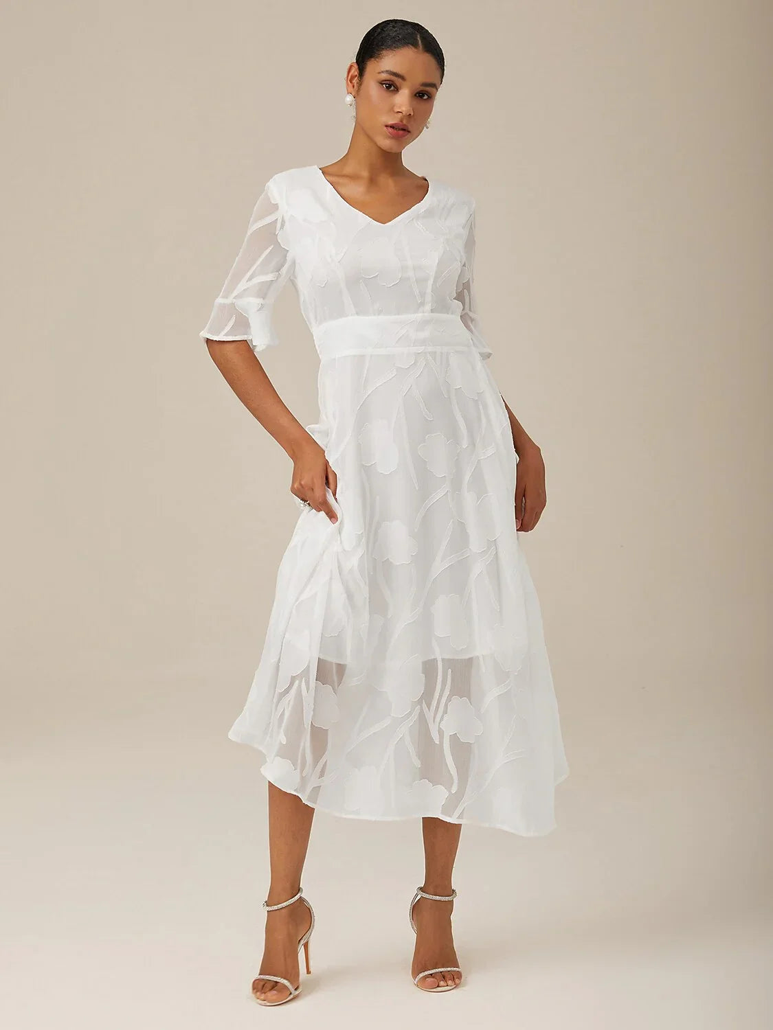 Ruffle Flutter Lace Maxi Dress