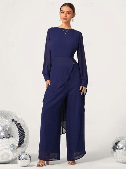 Chiffon Boat Neck Top & Wide Leg Pants Set