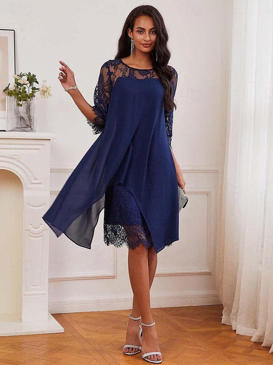 Lace Chiffon Midi Dress