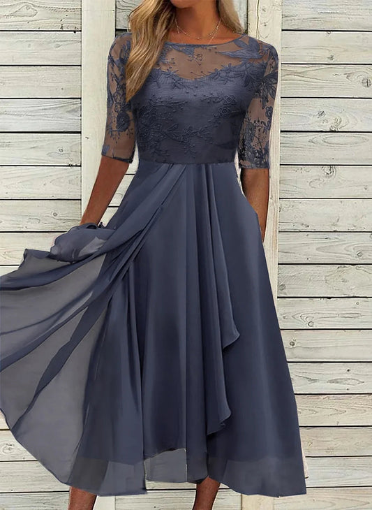 Elegant Lace Bodice Midi Dress