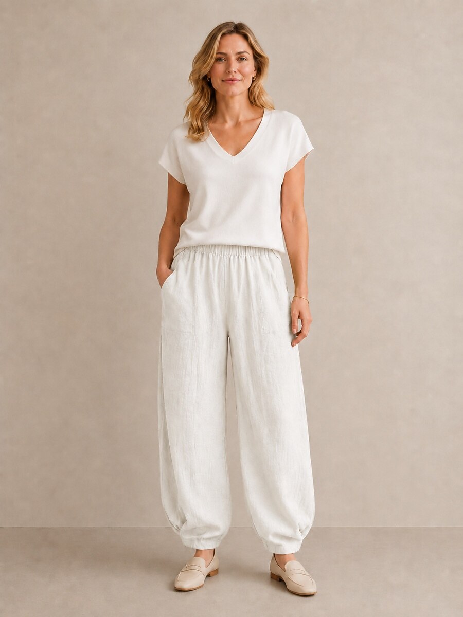 Premium Linen Elastic-Waist Balloon Pants