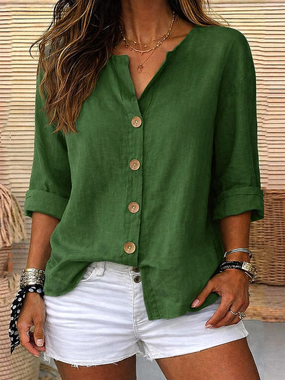 V Neck Soft Cotton Linen Blouse