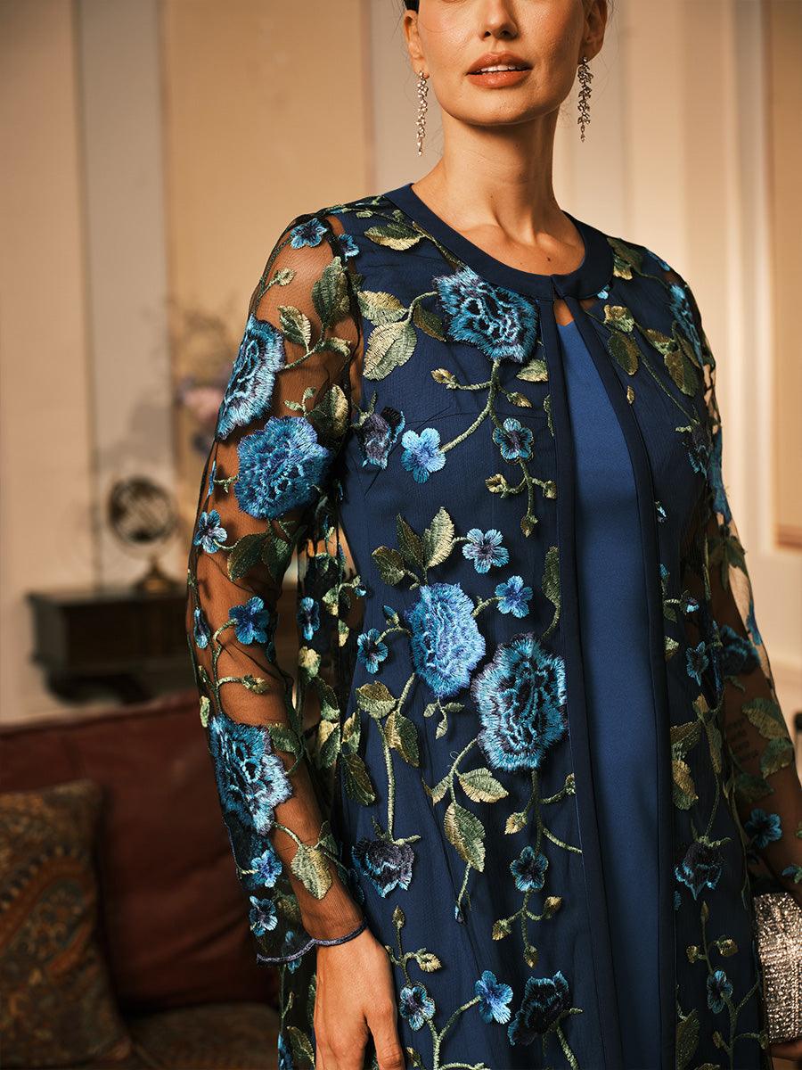 A-line Dress With Embroidered Lace Jacket vvcloth A-line Dress With Embroidered Lace Jacket vvcloth