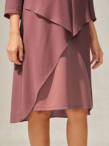 3/4 Sleeve Knee-Length Chiffon Dress with Rhinestone