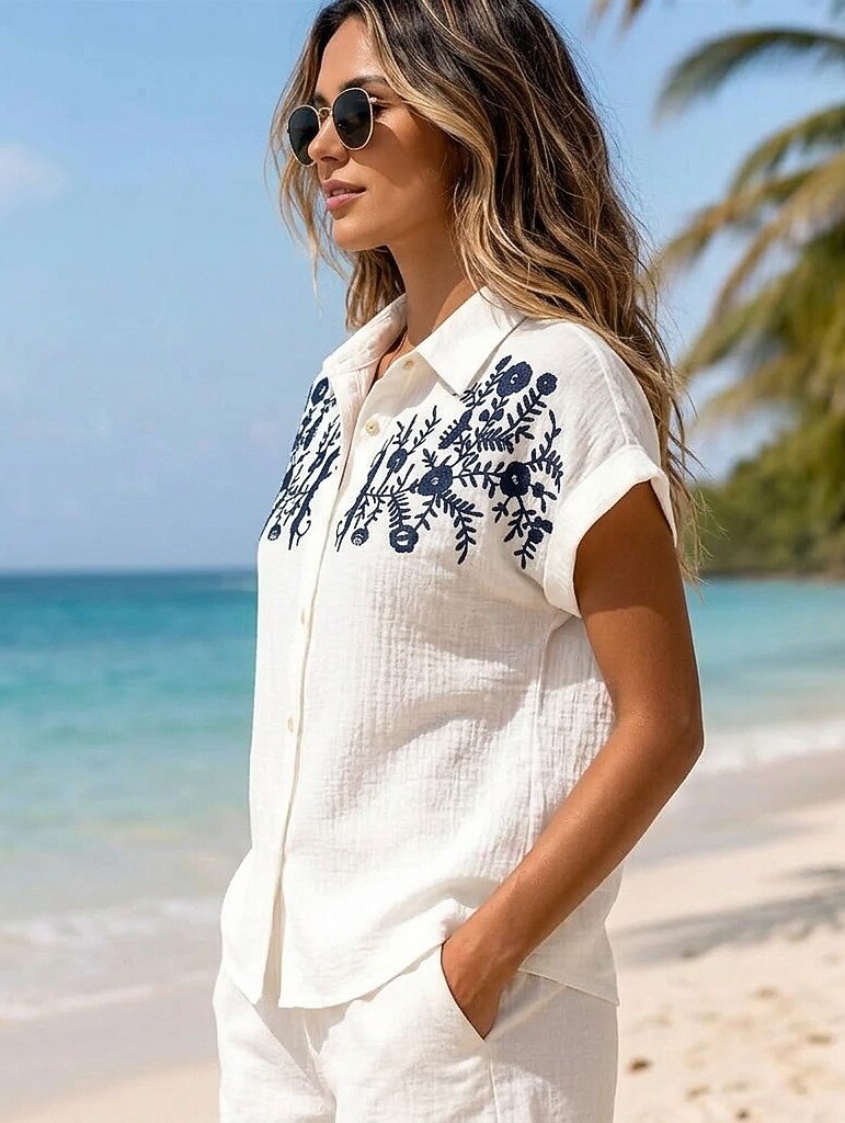 Embroidered Tunic 100% Cotton Shirt