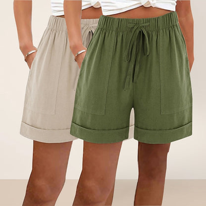 Women's 2pcs Cotton Linen Beach Shorts