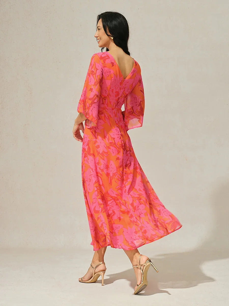 Twisted Ruffle Chiffon Maxi Dress