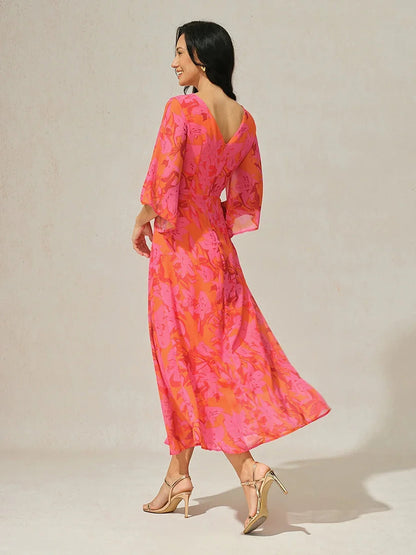 Twisted Ruffle Chiffon Maxi Dress