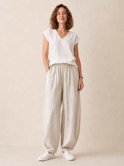 Premium Linen Elastic-Waist Pants