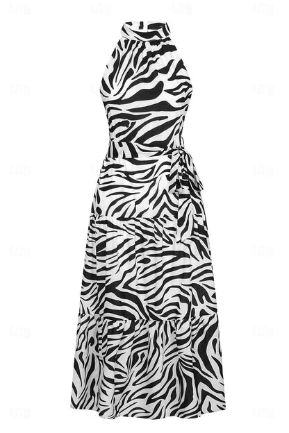 Gestuftes Maxikleid mit Zebramuster